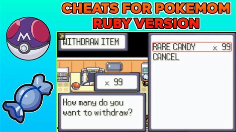 pokemon omega ruby cheats rare candy and master ball